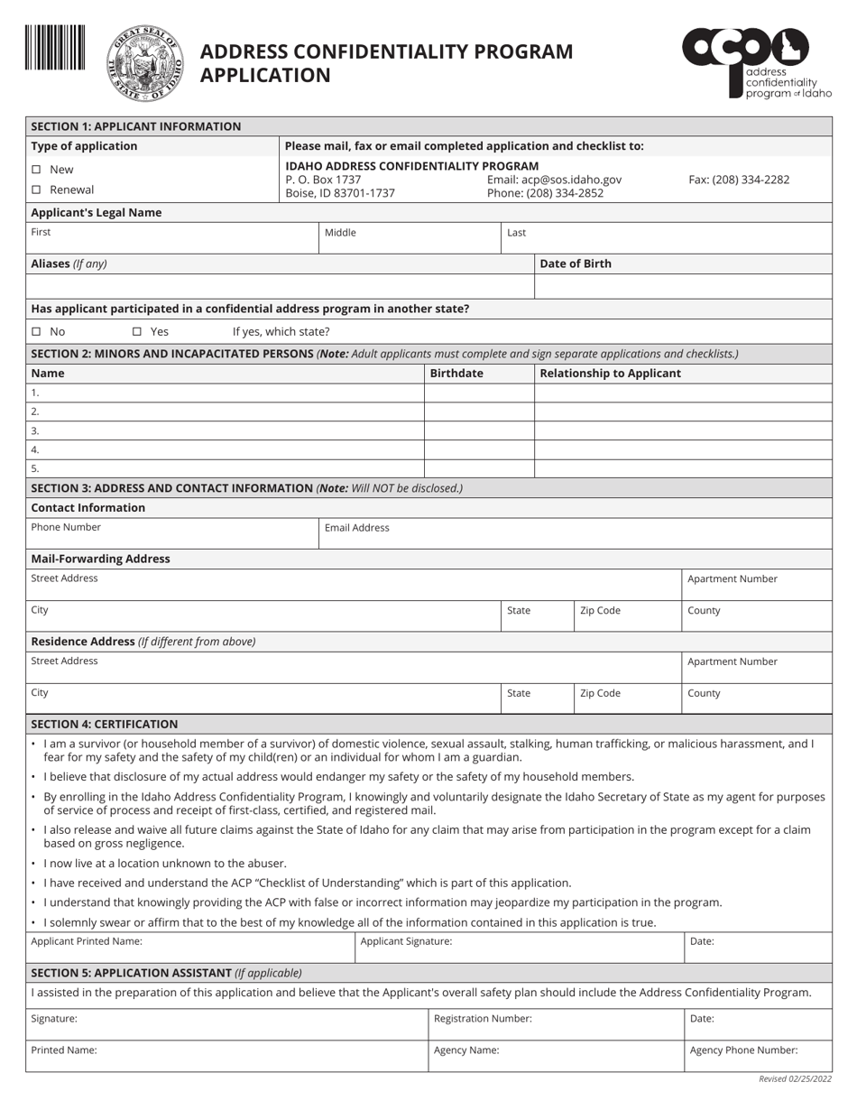 Idaho Application Form Address Confidentiality Program Fill Out Sign Online And Download 0338