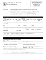OAG Form 1085 Unsolicited Fax Complaint - Indiana