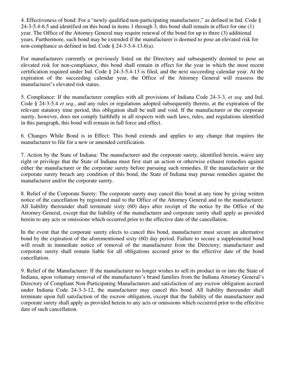 Non-participating Manufacturer Corporate Surety Bond - Indiana, Page 3
