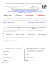 Form MV213 &quot;Application for Duplicate Title or Sold out of State to Retain Tag&quot; - Delaware