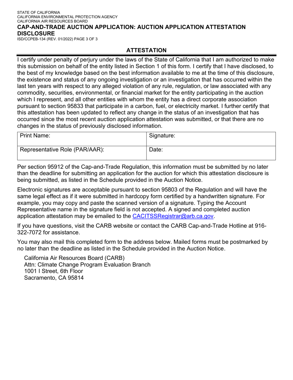Form ISD / CCPEB-134 CAP-And-Trade Auction Application: Auction Application Attestation Disclosure - California, Page 3