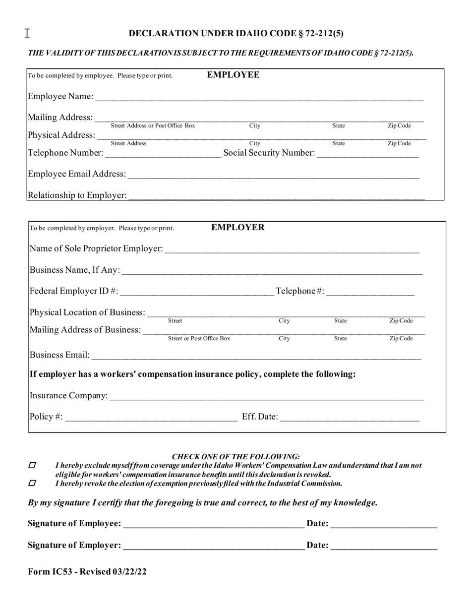 Form IC53 - Fill Out, Sign Online and Download Printable PDF, Idaho ...