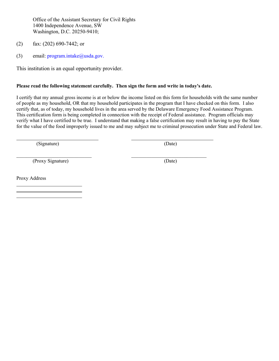 Eligibility to Take Food Home - Federal Food Commodities Program - Delaware, Page 2