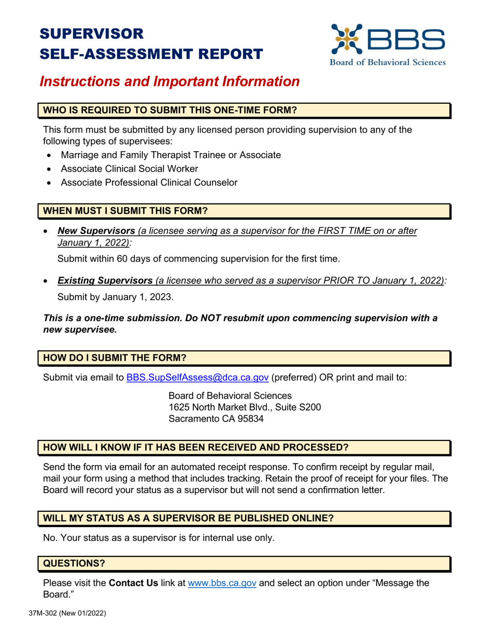 Form 37M-302 Supervisor Self-assessment Report - California, Page 1