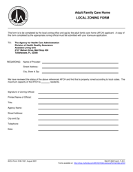 Document preview: AHCA Form 3180-1021 Local Zoning Form - Adult Family Care Home - Florida