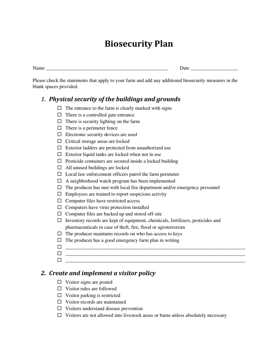 Biosecurity Plan - Indiana, Page 1