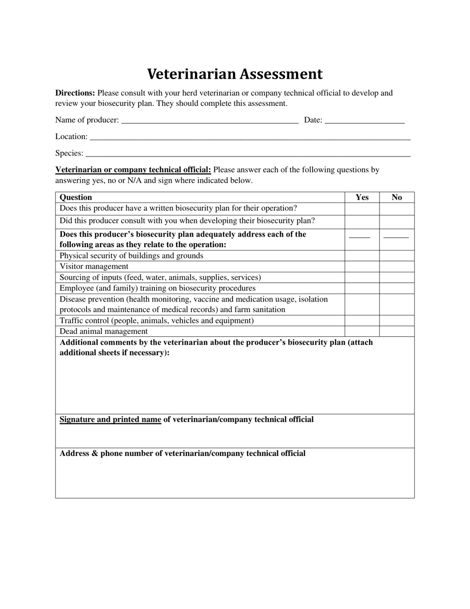 Veterinarian Assessment - Indiana, Page 1