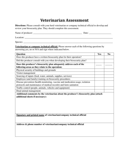 Veterinarian Assessment - Indiana