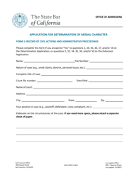 Document preview: Form 1 Application for Determination of Moral Character - Record of Civil Actions and Administrative Proceedings - California
