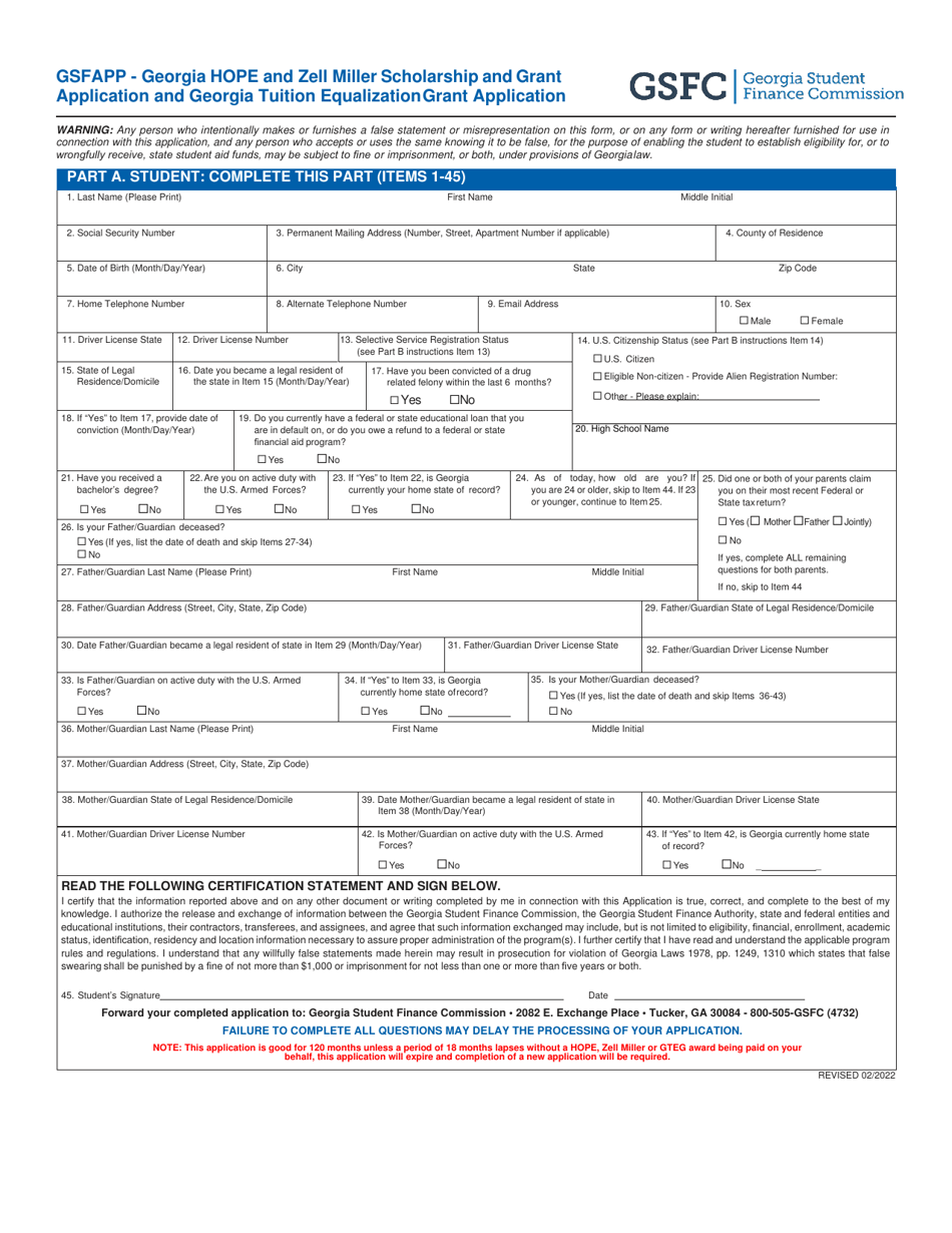 (United States) Hope and Zell Miller Scholarship and Grant Application and