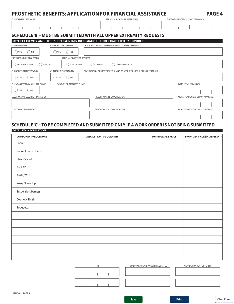 Form HLTH5402 Application for Financial Assistance - British Columbia, Canada, Page 4