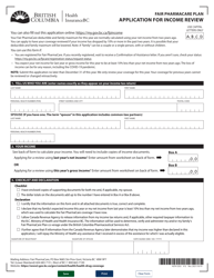 Form HLTH5355 Fair Pharmacare Plan Application for Income Review - British Columbia, Canada
