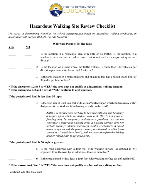 Hazardous Walking Site Review Checklist - Florida