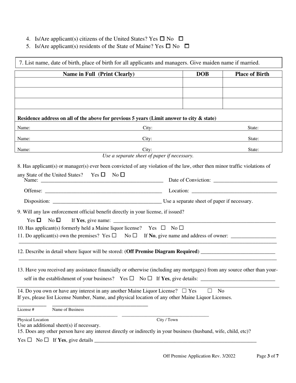 Retail License Application - Maine, Page 3