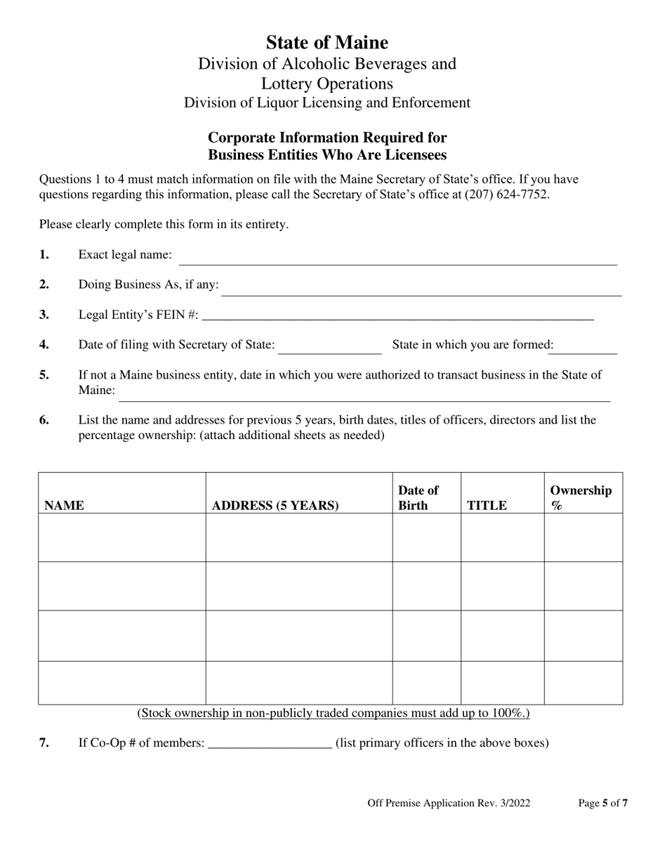 Retail License Application - Maine, Page 5