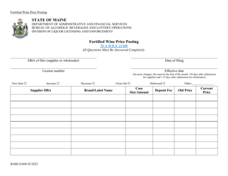 Document preview: Form BABLO/604 Fortified Wine Price Posting - Maine