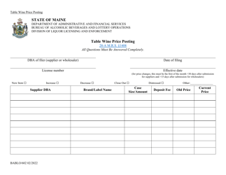 Document preview: Form BABLO/602 Table Wine Price Posting - Maine