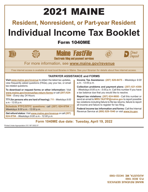 Form 1040ME 2021 Printable Pdf