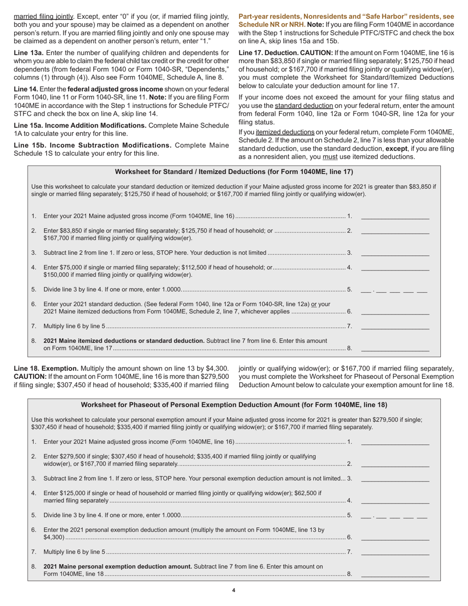 Instructions for Form 1040ME Maine Individual Income Tax - Maine, Page 4