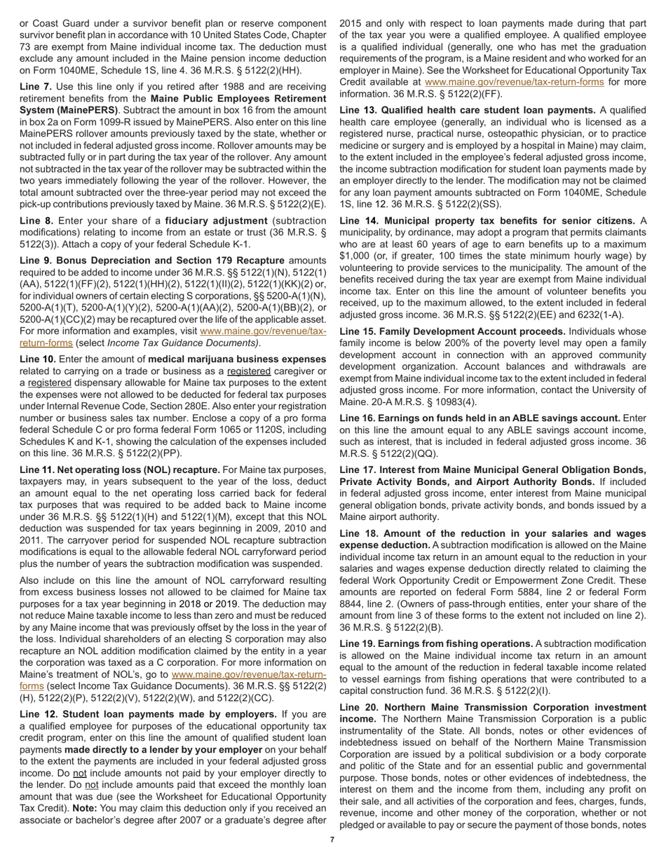 Instructions for Form 1040ME Maine Individual Income Tax - Maine, Page 7