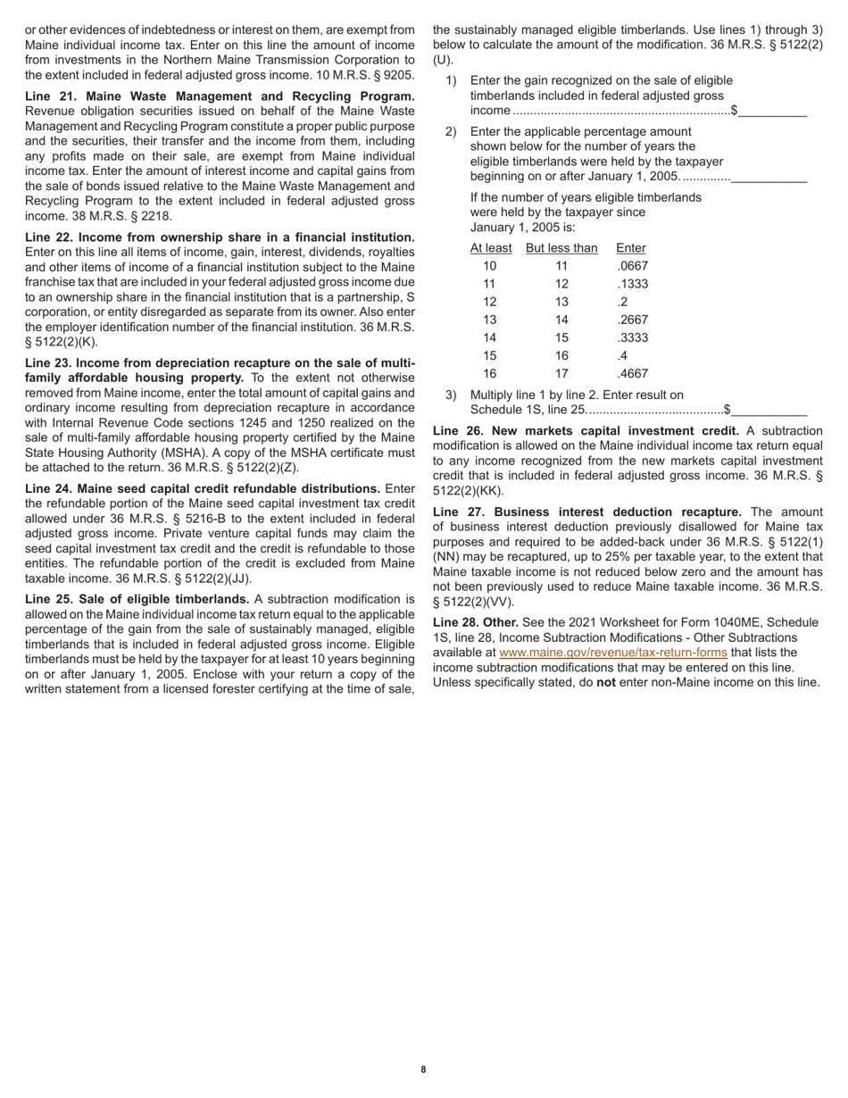Instructions for Form 1040ME Maine Individual Income Tax - Maine, Page 8