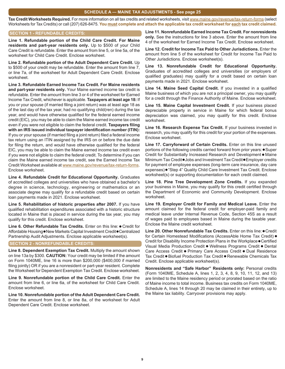 Instructions for Form 1040ME Maine Individual Income Tax - Maine, Page 9