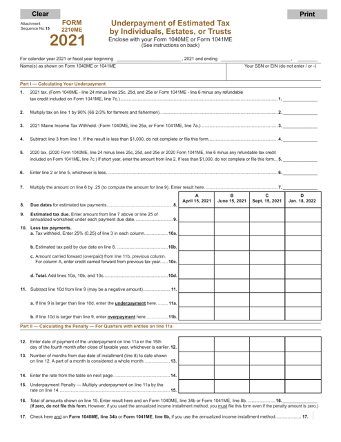 Form 2210ME 2021 Printable Pdf