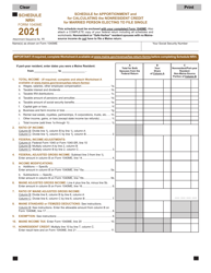Document preview: Form 1040ME Schedule NRH Schedule for Apportionment and for Calculating the Nonresident Credit for Married Person Electing to File Single - Maine