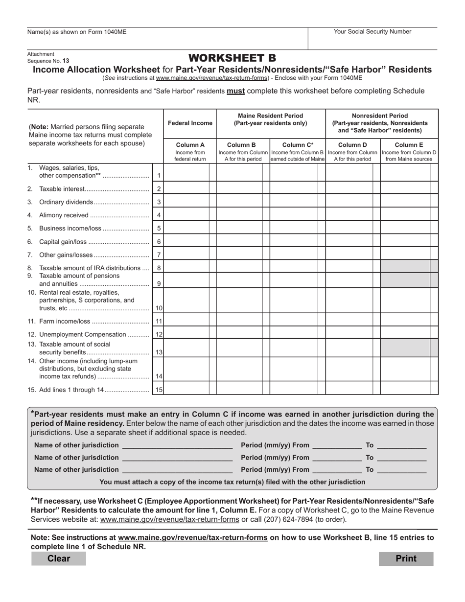 Form 1040me Worksheet A B Fill Out Sign Online And Download Fillable Pdf Maine Templateroller 2906