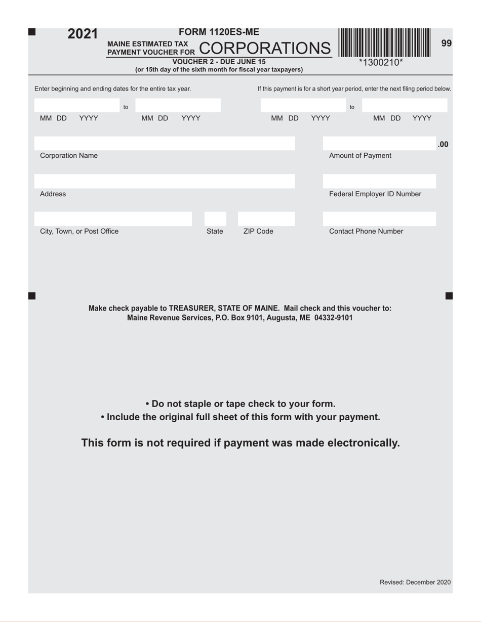 Form 1120ES-ME Maine Estimated Tax Payment Voucher for Corporations - Maine, Page 2