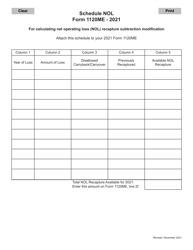 Form 1120ME Schedule NOL Schedule for Calculating Net Operating Loss (Nol) Recapture Subtraction Modification - Maine