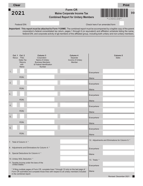 Form CR 2021 Printable Pdf