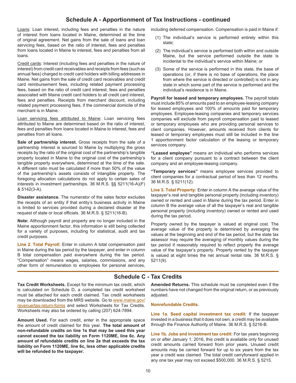 Instructions for Form 1120ME Maine Corporate Income Tax Return - Maine, Page 10