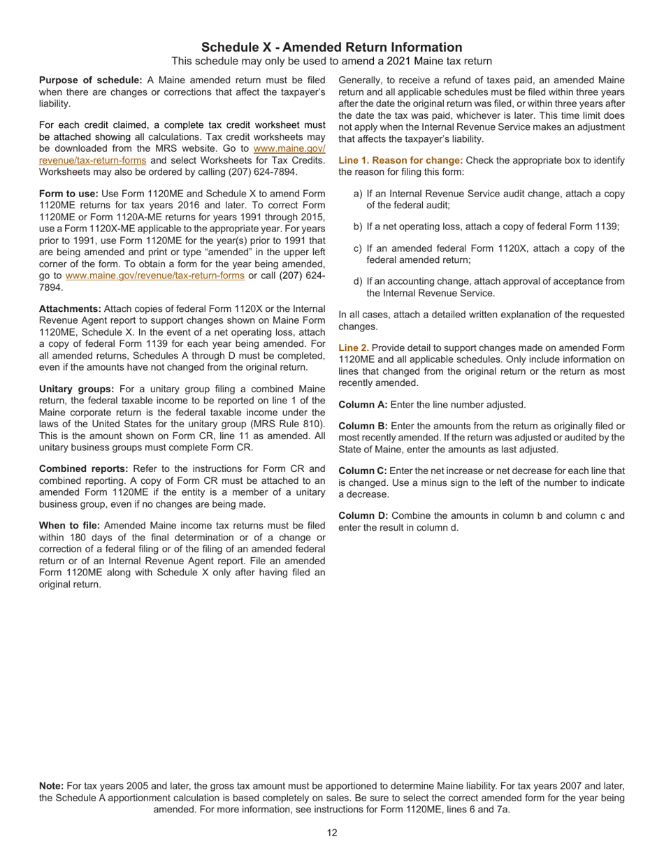 Instructions for Form 1120ME Maine Corporate Income Tax Return - Maine, Page 12