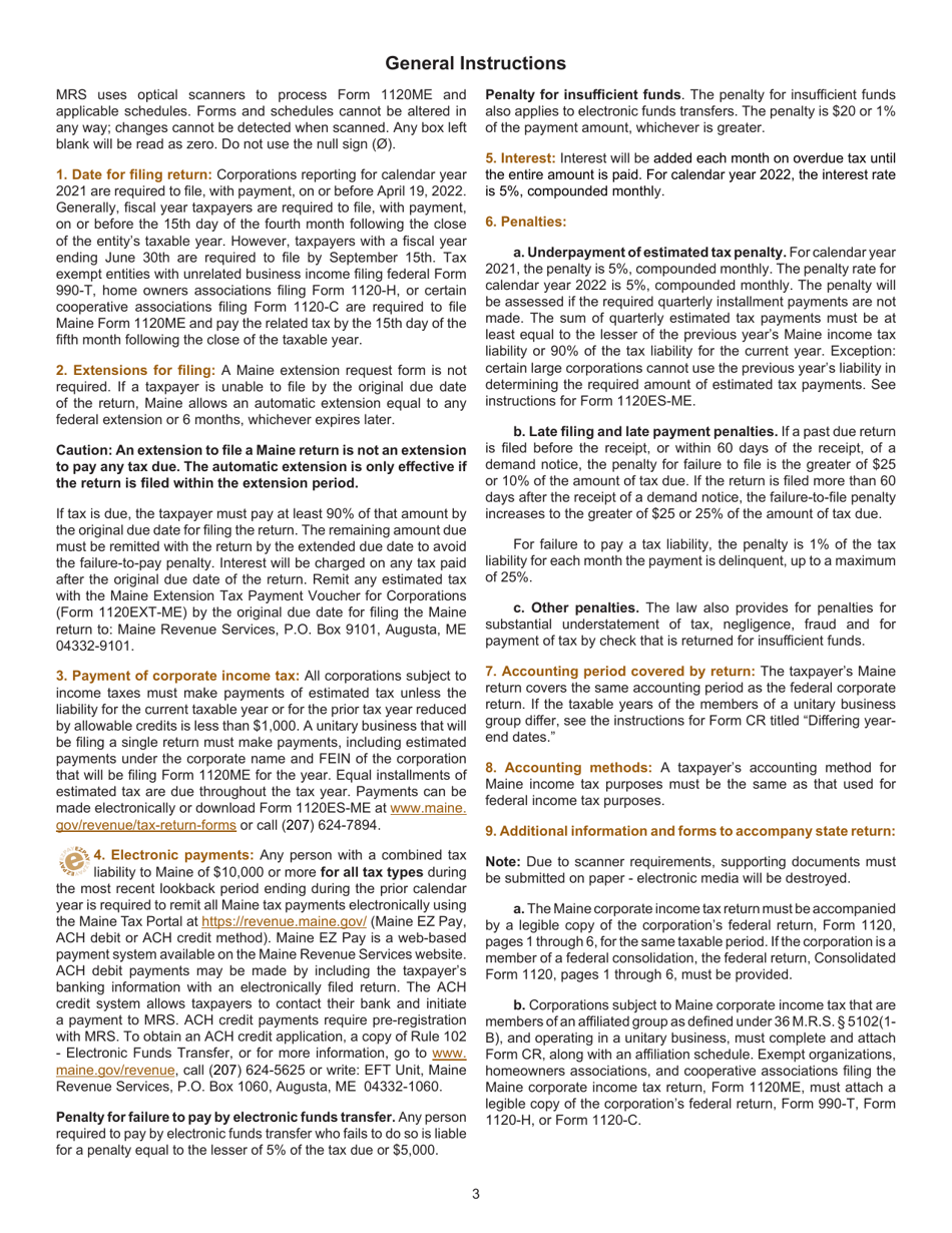 Instructions for Form 1120ME Maine Corporate Income Tax Return - Maine, Page 3