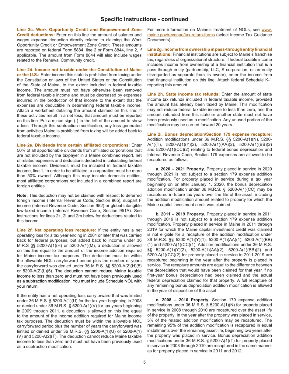 Instructions for Form 1120ME Maine Corporate Income Tax Return - Maine, Page 5