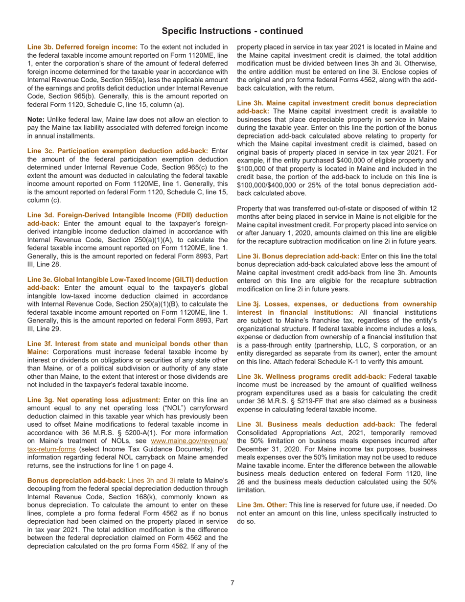 Instructions for Form 1120ME Maine Corporate Income Tax Return - Maine, Page 7