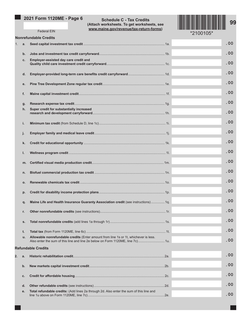 Form 1120ME Maine Corporate Income Tax Return - Maine, Page 6
