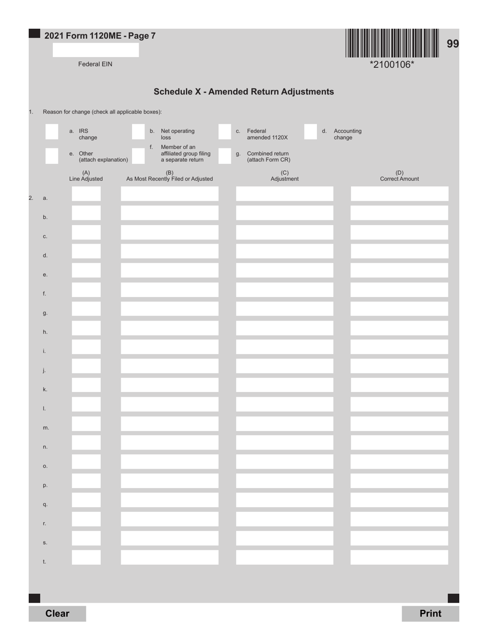 Form 1120ME Maine Corporate Income Tax Return - Maine, Page 7