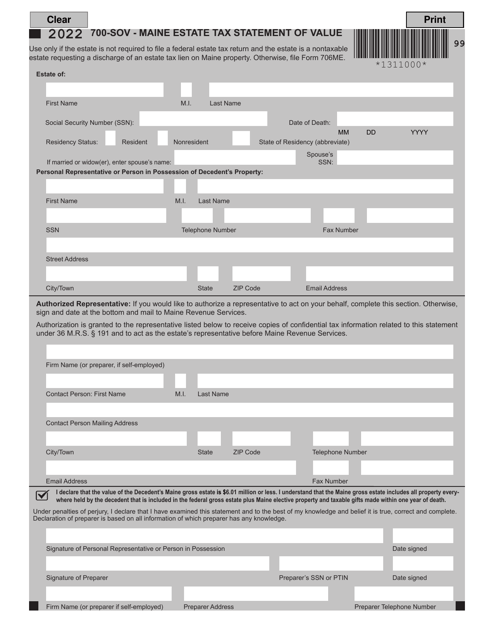 Form 700-SOV 2022 Printable Pdf