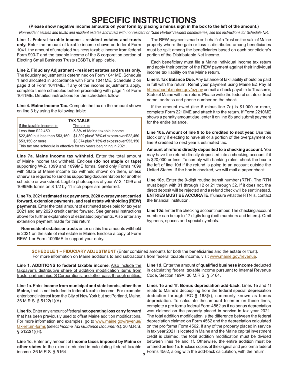 Instructions for Form 1041ME Income Tax Return for Resident and Nonresident Estates and Trusts - Maine, Page 3