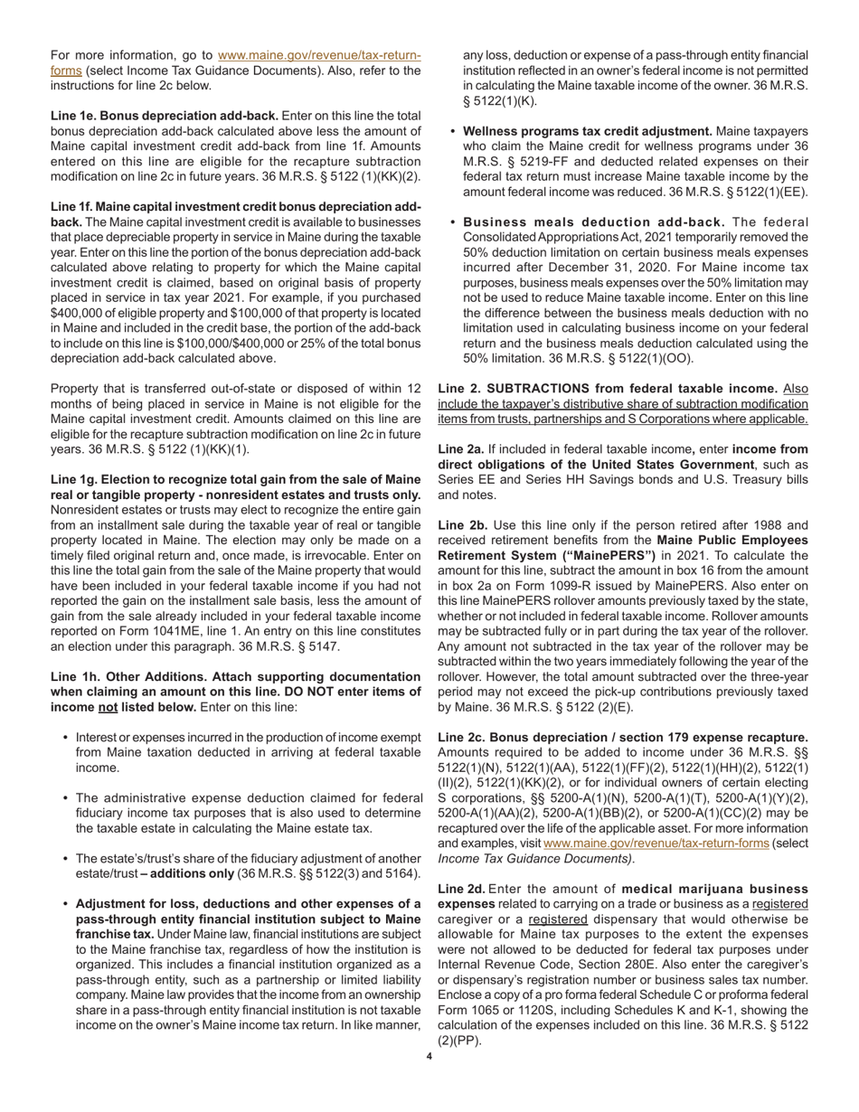 Instructions for Form 1041ME Income Tax Return for Resident and Nonresident Estates and Trusts - Maine, Page 4