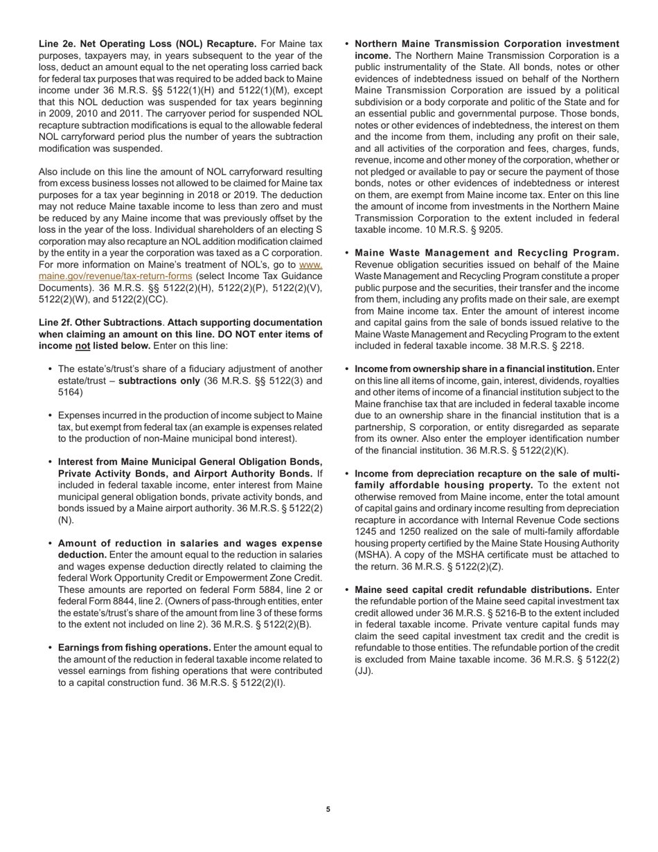 Instructions for Form 1041ME Income Tax Return for Resident and Nonresident Estates and Trusts - Maine, Page 5