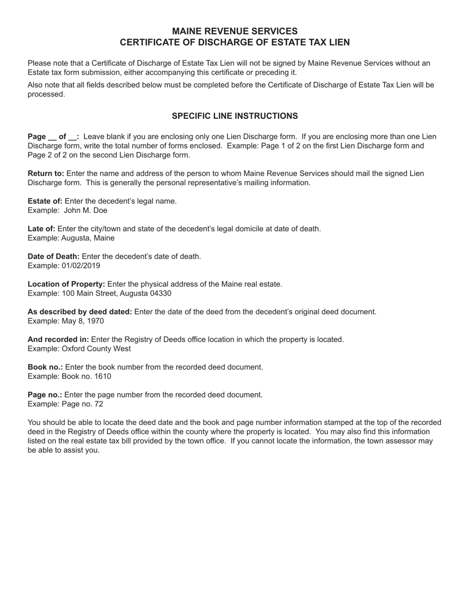 Certificate of Discharge of Estate Tax Lien - Maine, Page 2