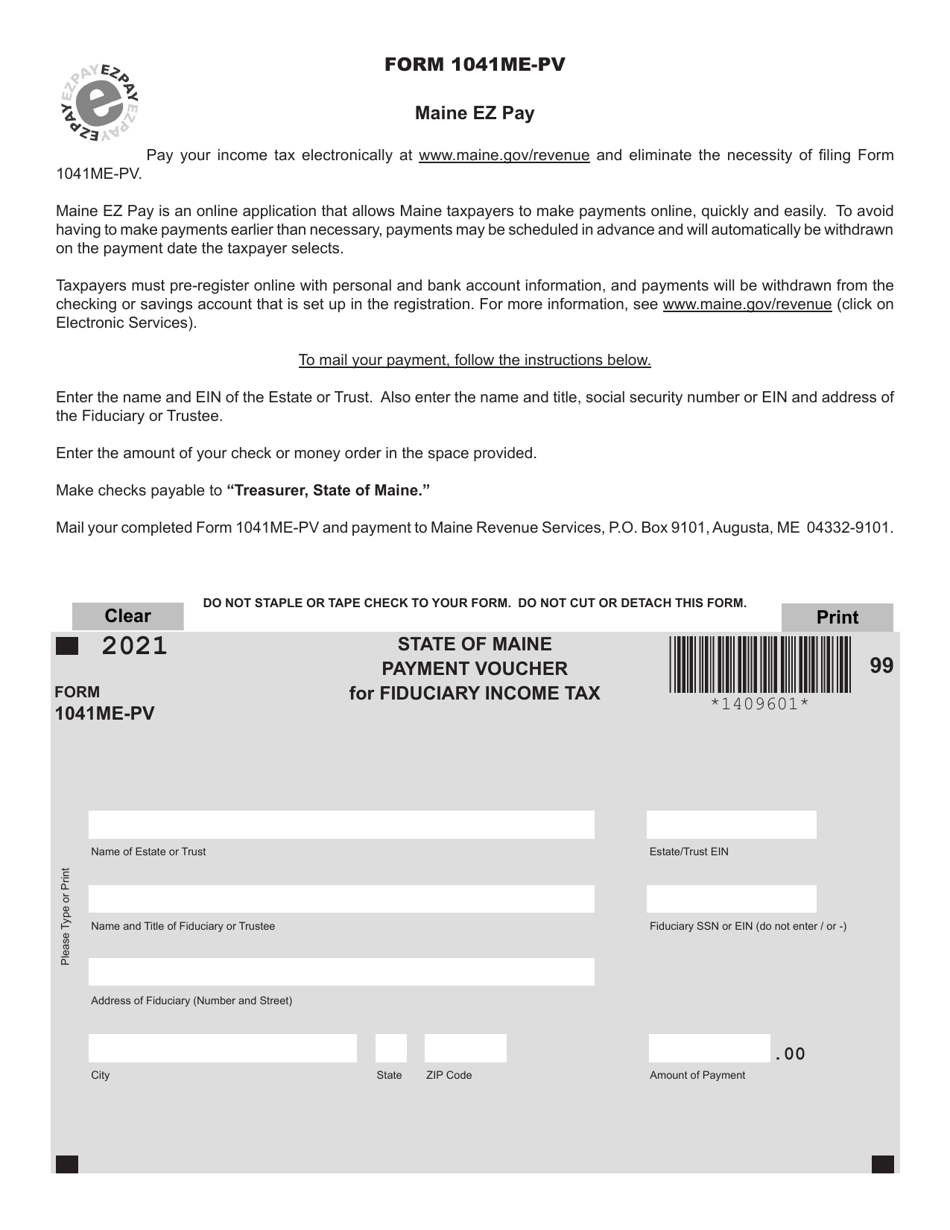 Form 1041ME-PV Payment Voucher for Fiduciary Income Tax - Maine, Page 1