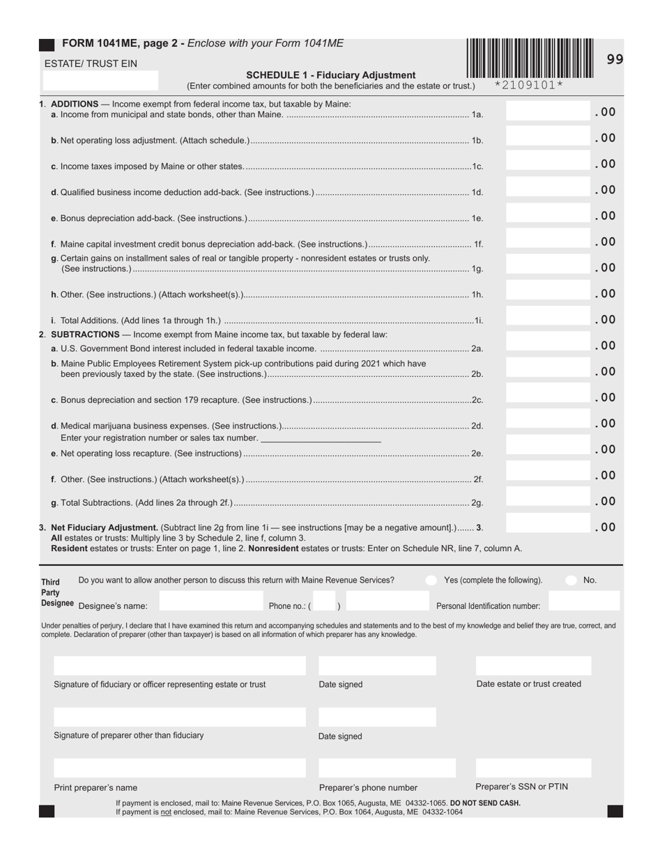 Form 1041ME Income Tax Return for Resident and Nonresident Estates and Trusts - Maine, Page 2