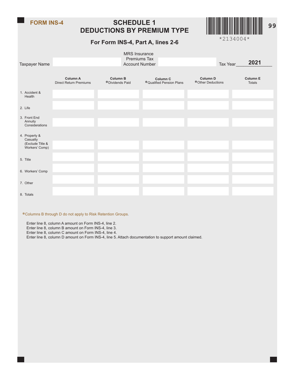 Form INS-4 Insurance Premiums Tax Return - Maine, Page 4