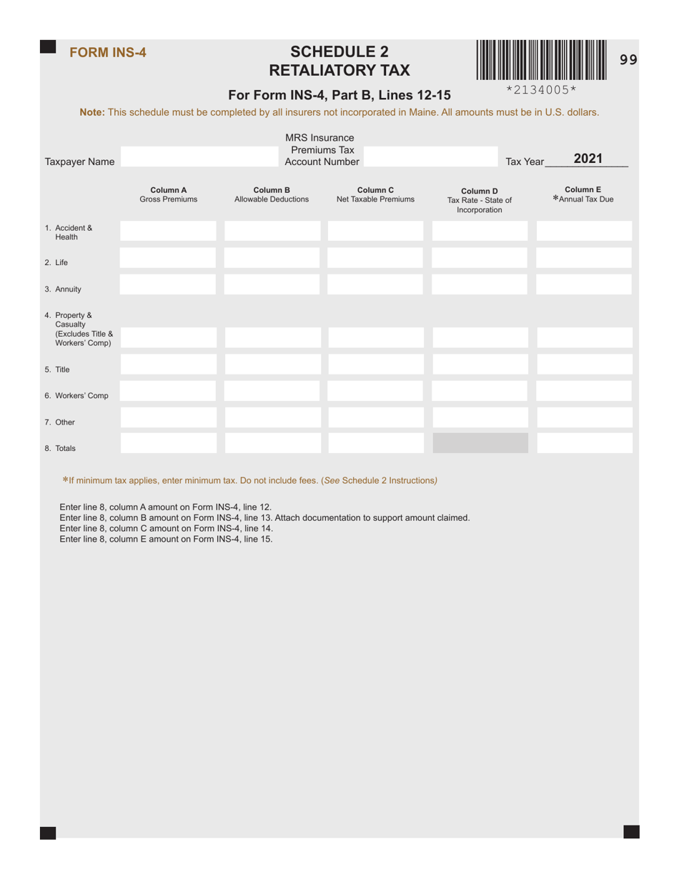 Form INS-4 Insurance Premiums Tax Return - Maine, Page 5