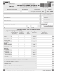 Form INS-5 Fire Investigation and Prevention Tax Annual Reconciliation/Return - Maine