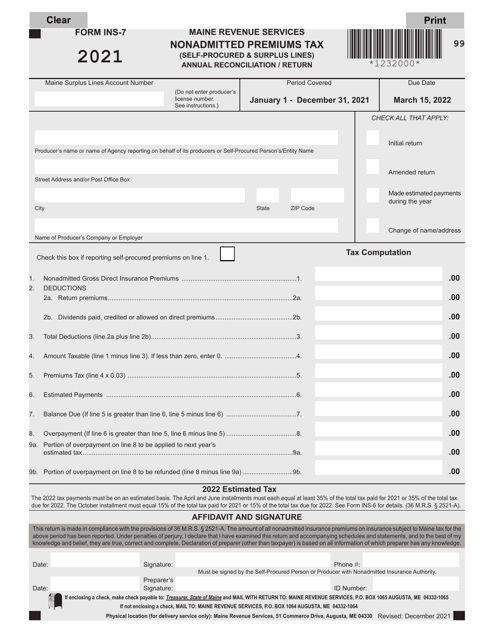 Form INS-7 2021 Printable Pdf